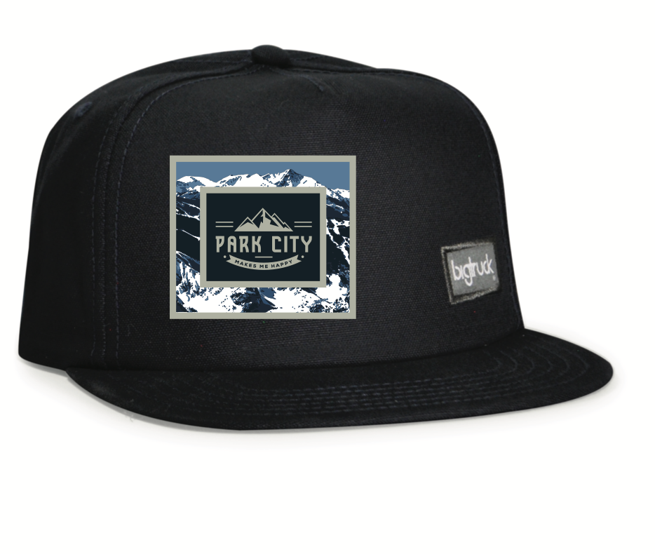 PCMMH Big Truck Flat Bill Trucker Hat Mountains Black