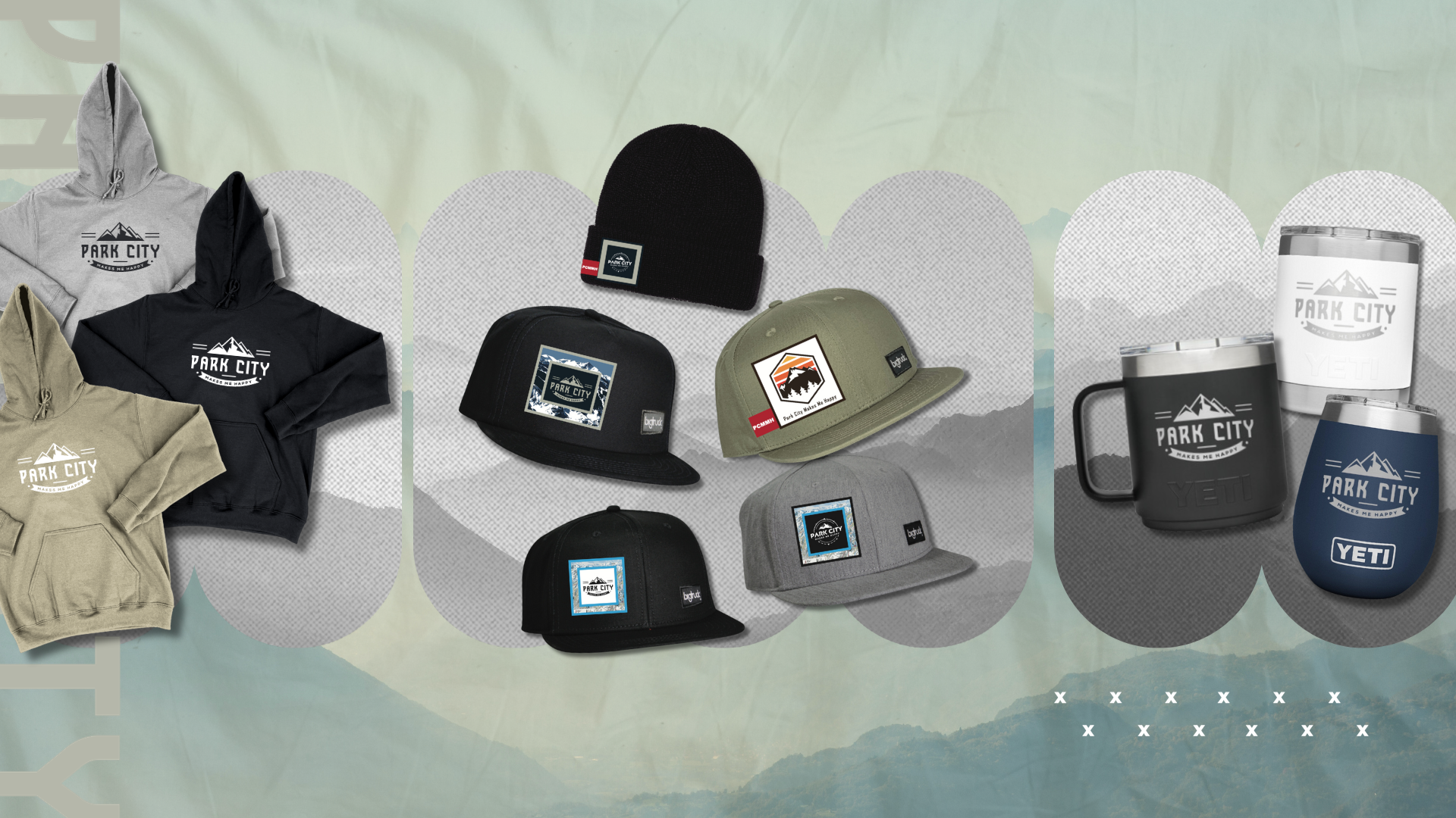 Graphic of Park City Makes Me Happy clothing and apparel on a designed background