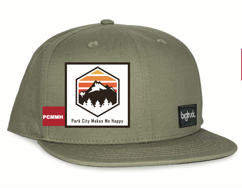 PCMMH Big Truck Flat Bill Trucker Hat Olive Hex Logo